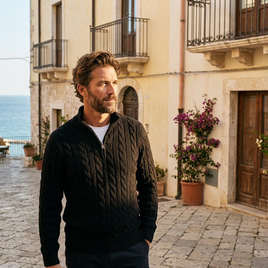 Cable Half-Zip Sweater Marble