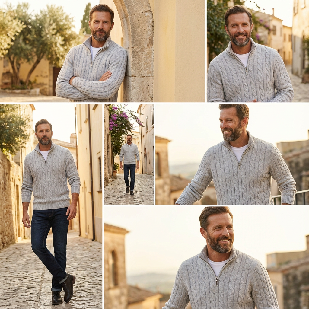 Cable Half-Zip Sweater Marble