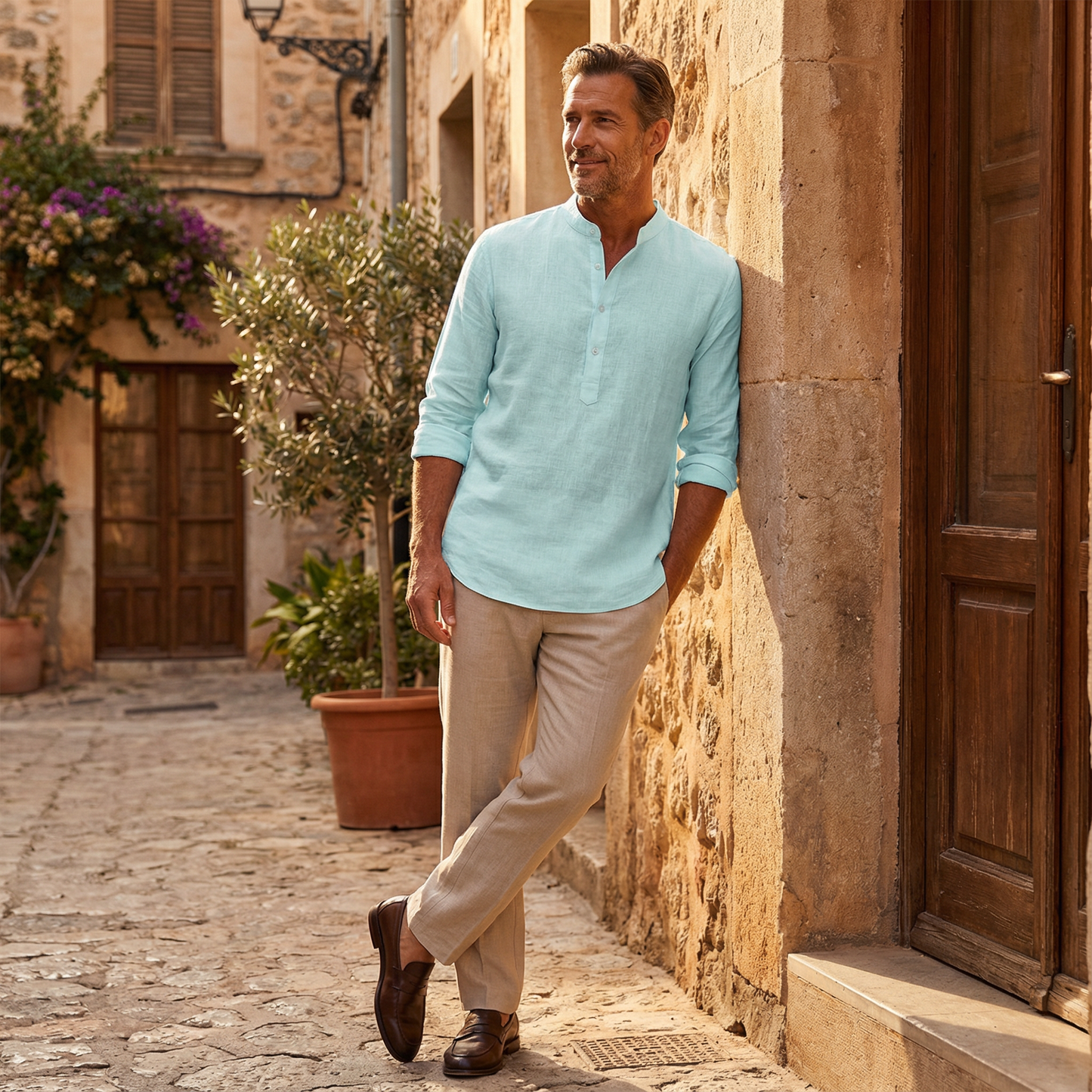 Linen Button Shirt Marble