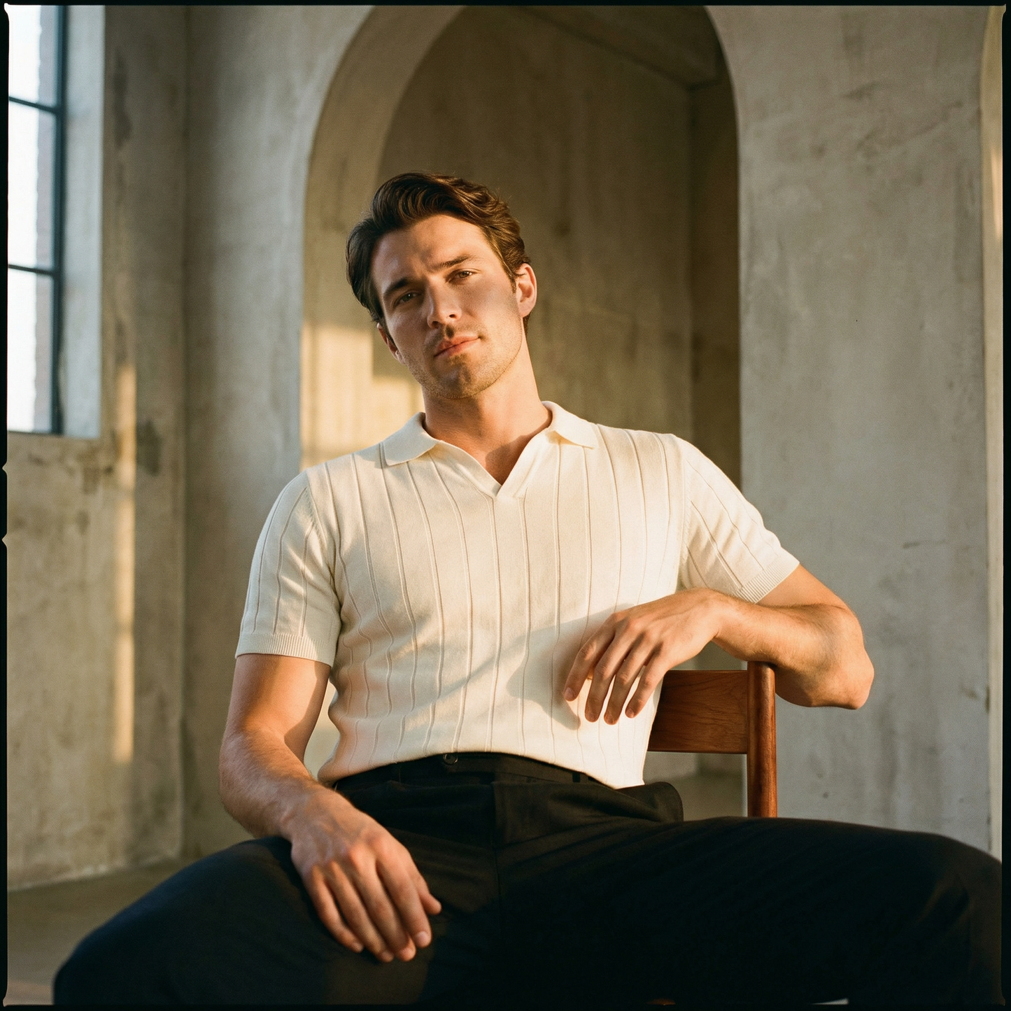 Amalfi V-Neck Knit Polo Marble