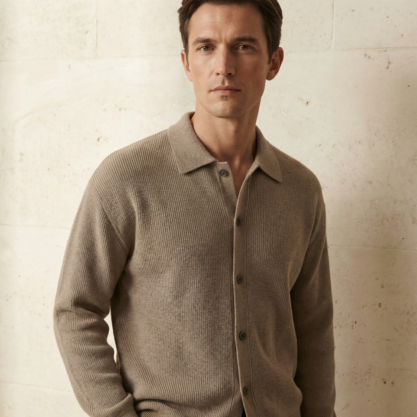Verona Knit Polo Cardigan Marble