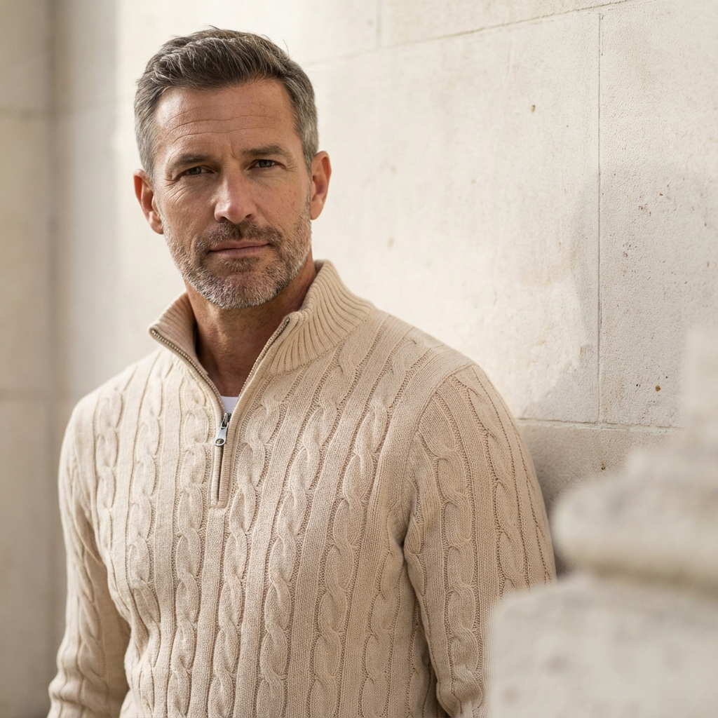 Cable Half-Zip Sweater Marble