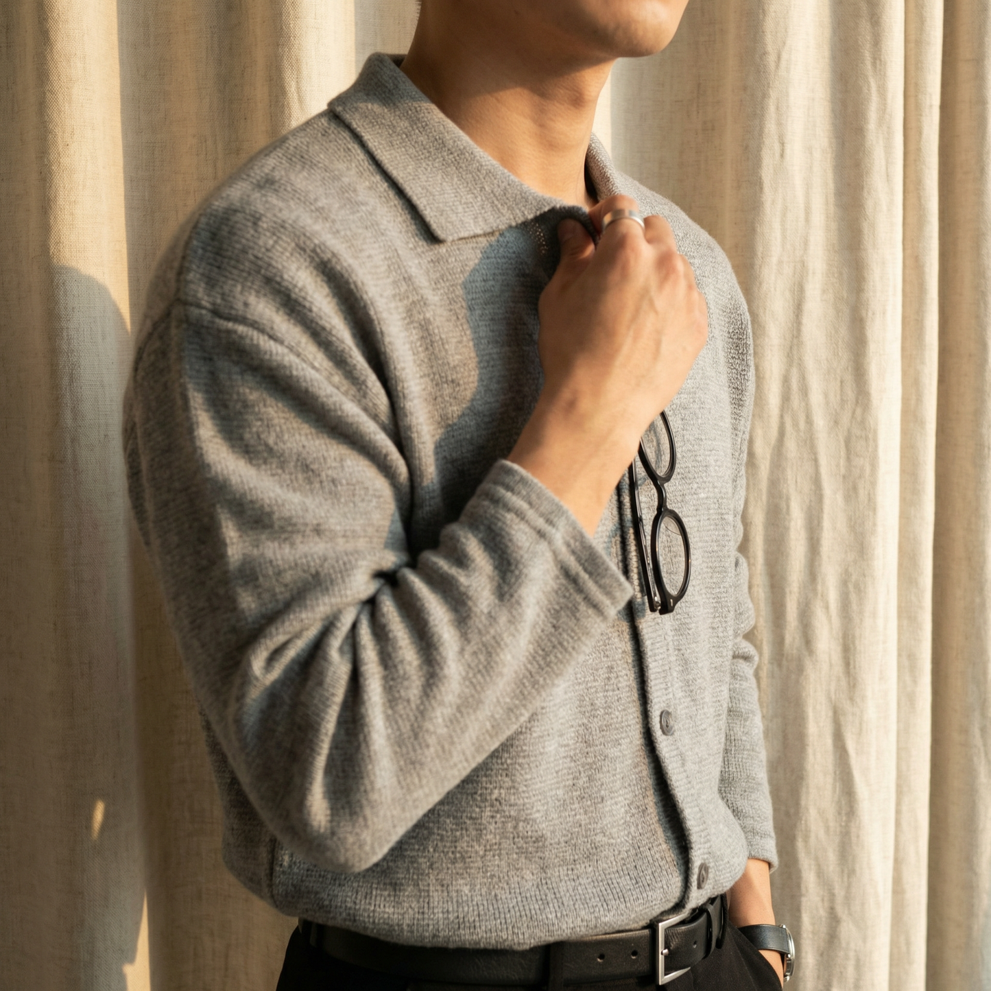 Verona Knit Polo Cardigan Marble