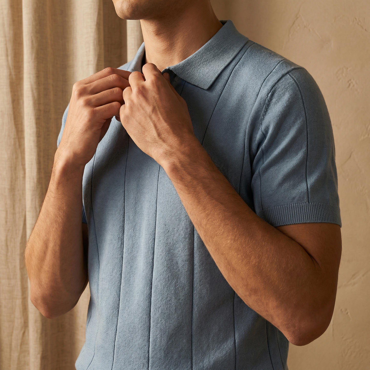 Amalfi V-Neck Knit Polo Marble