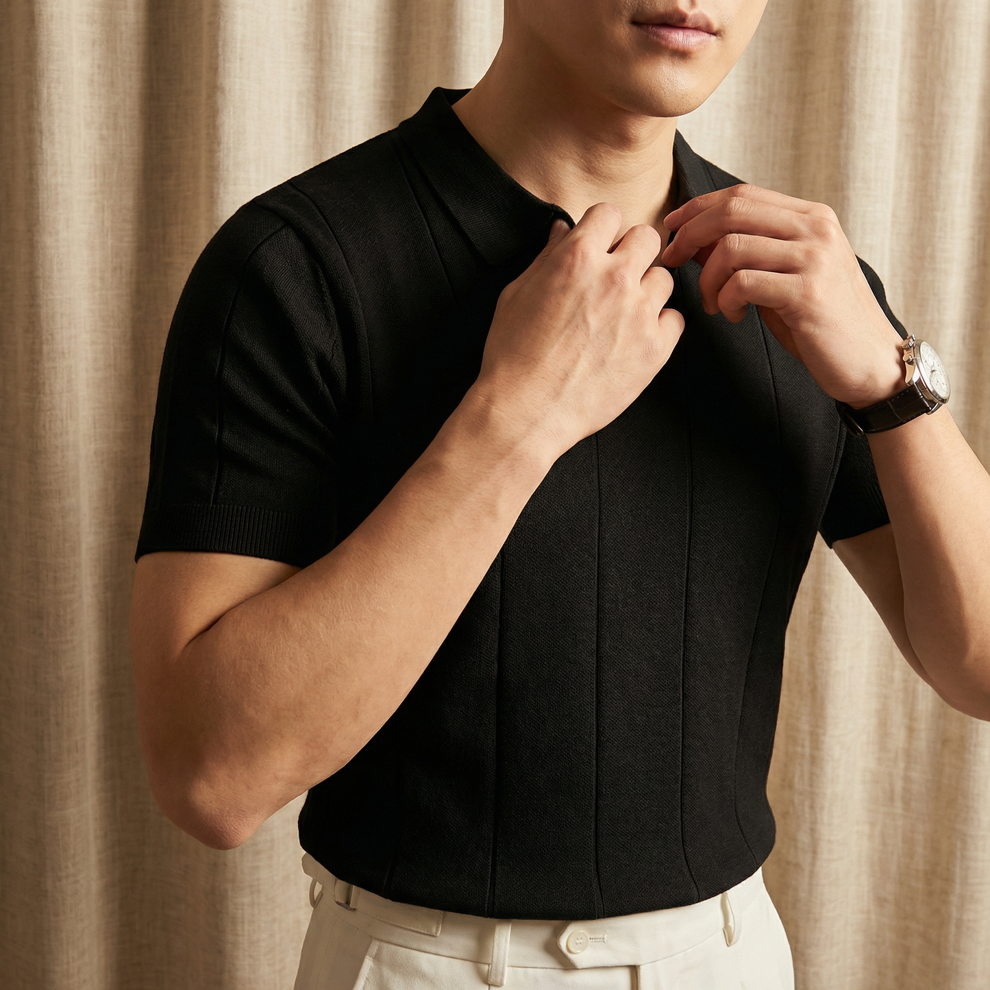 Amalfi V-Neck Knit Polo Marble